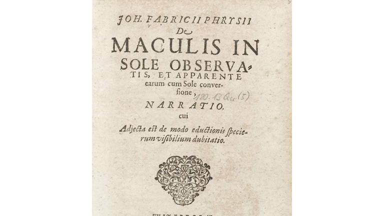 Titelblatt des Buches von Johann Fabricius über die Sonnenflecken.