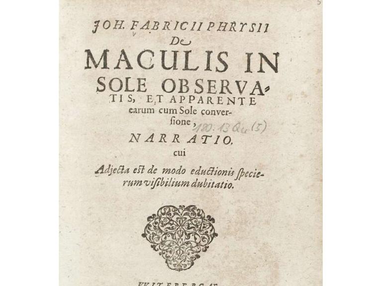 Titelblatt des Buches von Johann Fabricius über die Sonnenflecken.