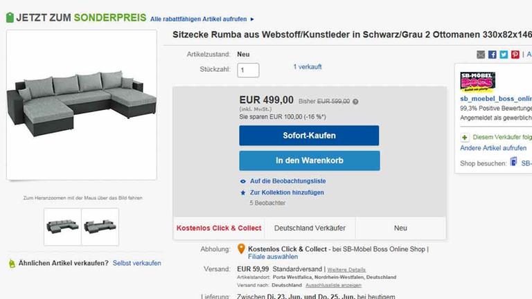 Beim Online-Auktionshaus kann man die Sitzecke Rumba für knapp 500 Euro kaufen. Beim Online-Auktionshaus kann man die Sitzecke Rumba für knapp 500 Euro kaufen.