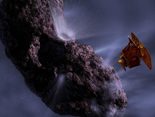 Die Nasa-Sonde Deep Impact schießt ein Geschoß in den Kern des Kometen Tempel-1.