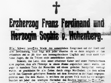 Dieser Aufruf der Stadtverwaltung von Sarajevo nach der Ermordung des österreichischen Erzherzogpaares ist, zeitlich gesehen, das erste Dokument das in direkter Beziehung zum Ersten Weltkrieg steht. (undatiertes Archivbild) Dieser Aufruf der Stadtverwaltung von Sarajevo nach der Ermordung des österreichischen Erzherzogpaares ist, zeitlich gesehen, das erste Dokument das in direkter Beziehung zum Ersten Weltkrieg steht. (undatiertes Archivbild)