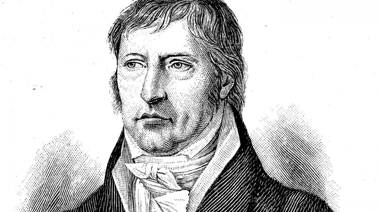Holzschnitt-Porträt des Philosophen Georg Wilhelm Friedrich Hegel in Schwarz-Weiß