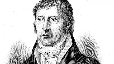 Holzschnitt-Porträt des Philosophen Georg Wilhelm Friedrich Hegel in Schwarz-Weiß