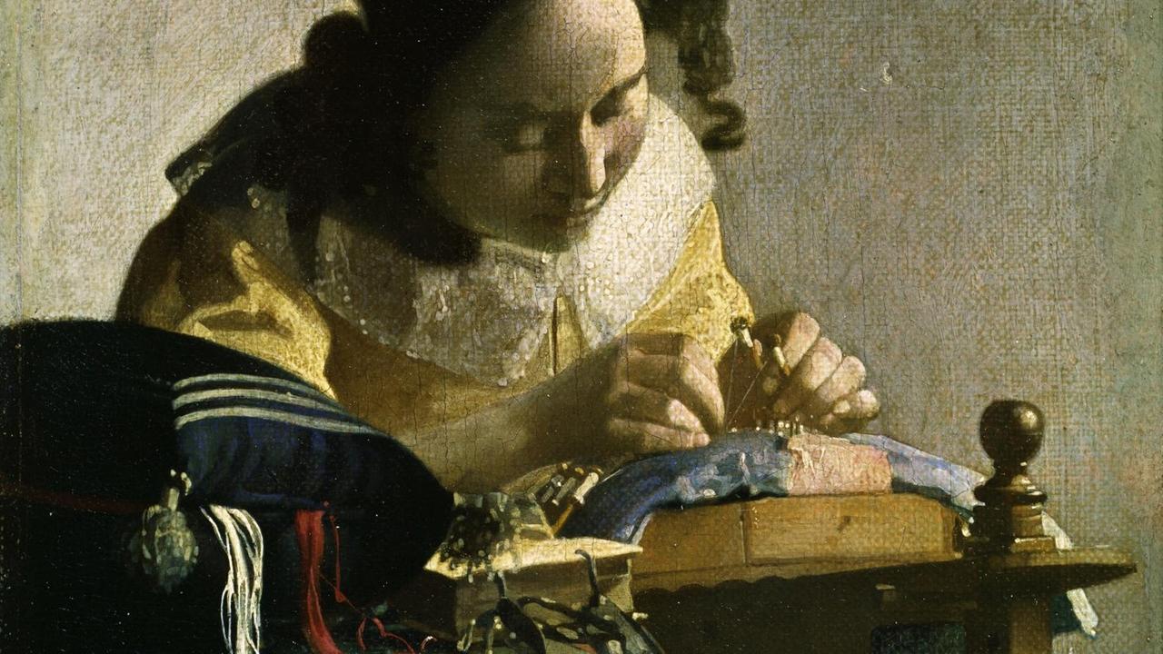Gemälde von Vermeer, Jan (Johannes), gen. Vermeer van Delft; 1632–1675: “Die Spitzenklöpplerin”, um 1669/70. Gemälde von Vermeer, Jan (Johannes), gen. Vermeer van Delft; 1632–1675: “Die Spitzenklöpplerin”, um 1669/70.