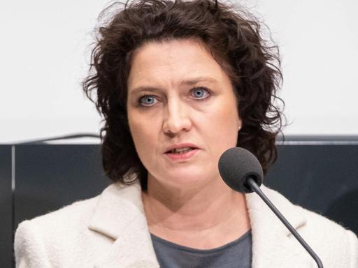 Niedersachsen, Hannover: Carola Reimann (SPD), Niedersachsens Sozialministerin, spricht während einer Pressekonferenz im Landtag zur Entwicklung der Coronavirus-Ausbreitung und den weiteren Schutzmaßnahmen.