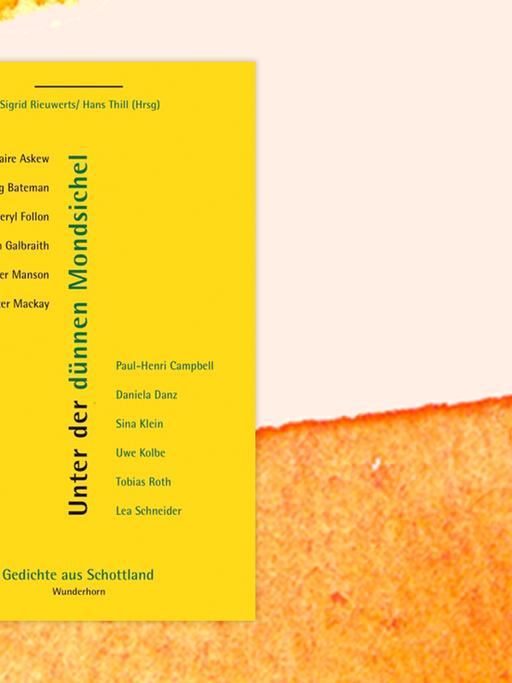 Das Cover von Hans Thill und Sigrid Rieuwerts "Unter der dünnen Mondsichel” vor Deutschlandfunk Kultur Hintergrund.