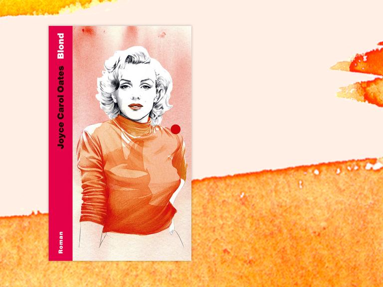 Das Buchcover "Blond" von Joyce Carol Oates ist vor einem grafischen Hintergrund zu sehen.