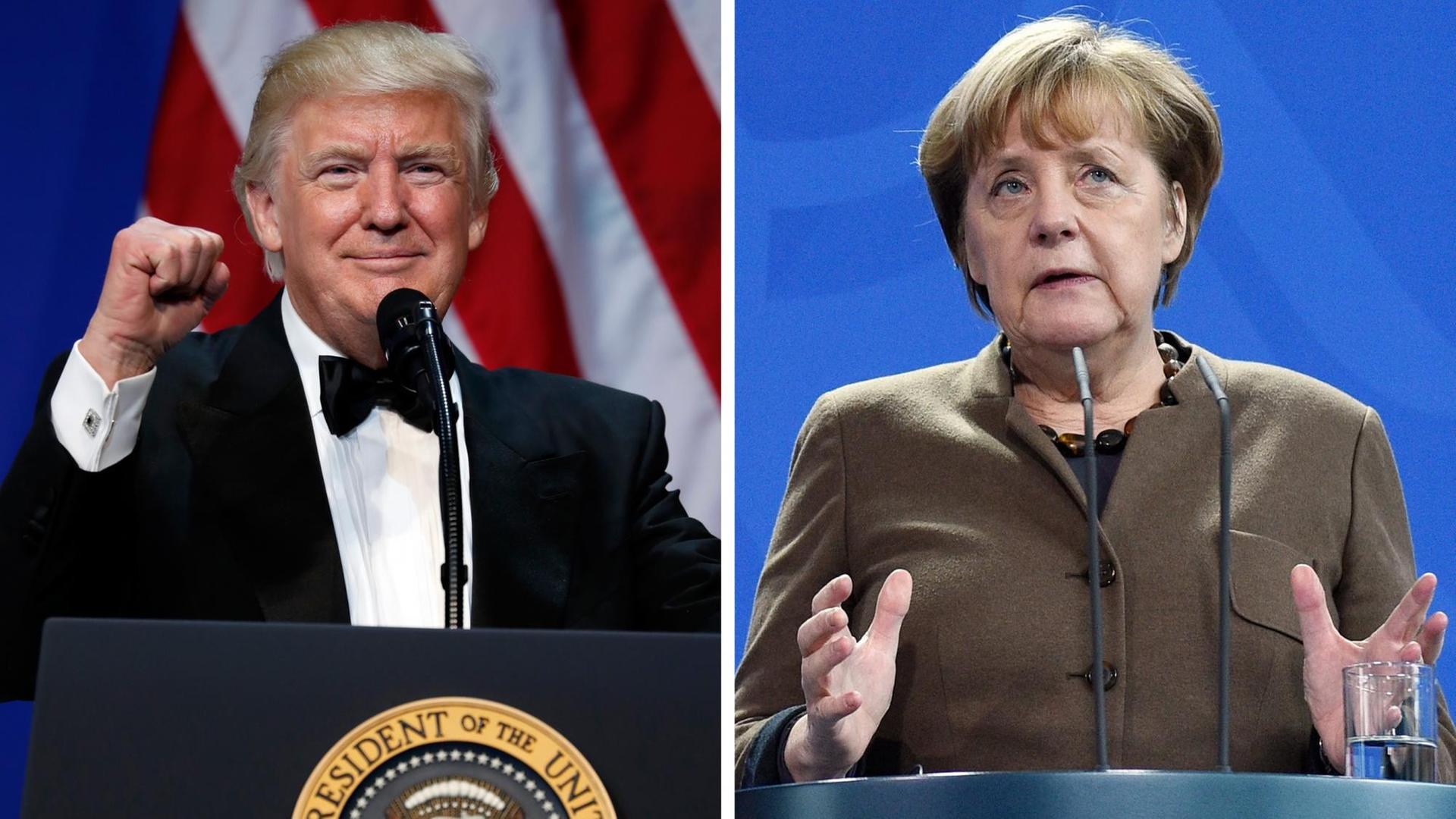 Die Kombo zeigt den neuen US-Präsidenten Donald Trump und Bundeskanzlerin Angela Merkel Die Kombo zeigt den neuen US-Präsidenten Donald Trump und Bundeskanzlerin Angela Merkel