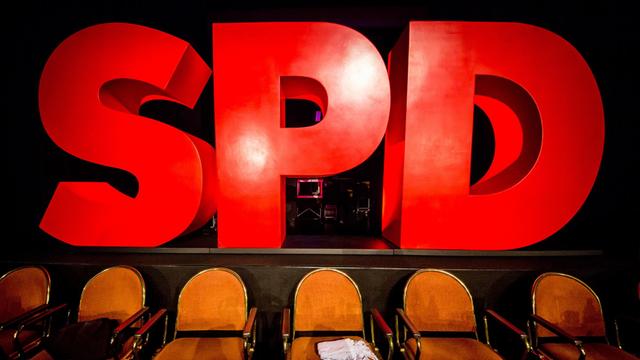 SPD-Logo auf dem Landesparteitag in Baden-Württemberg.