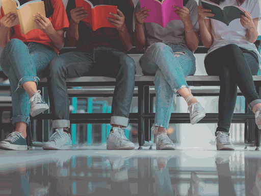 Konzentrierte Arbeitsstimmung in der Oberstufe. Jugendliche sitzen nebeneinander und habe je ein Buch in Händen. Symbolbild