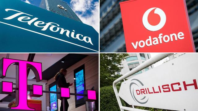 Die Logos von Telefonica, Vodafone, Deutsche Telekom und Drillisch.