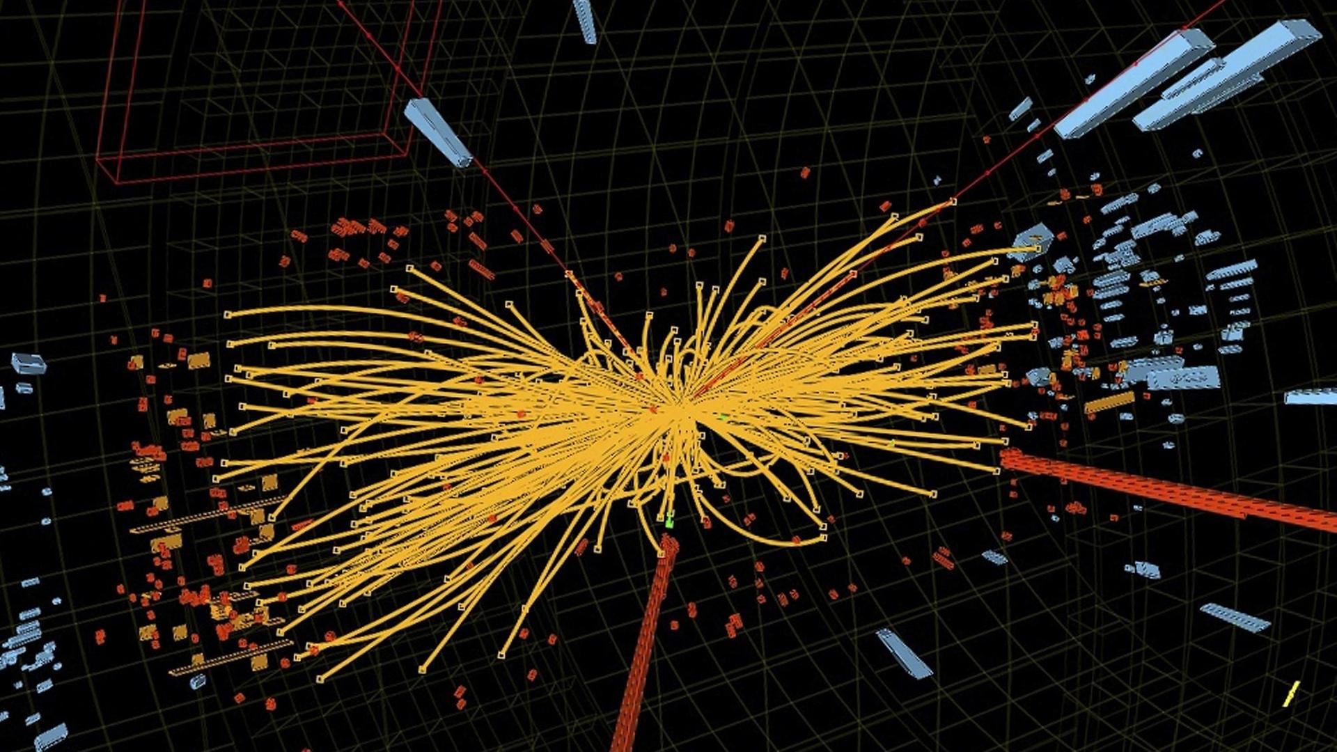 Grafik einer Protonenkollision. Grafik einer Protonenkollision.