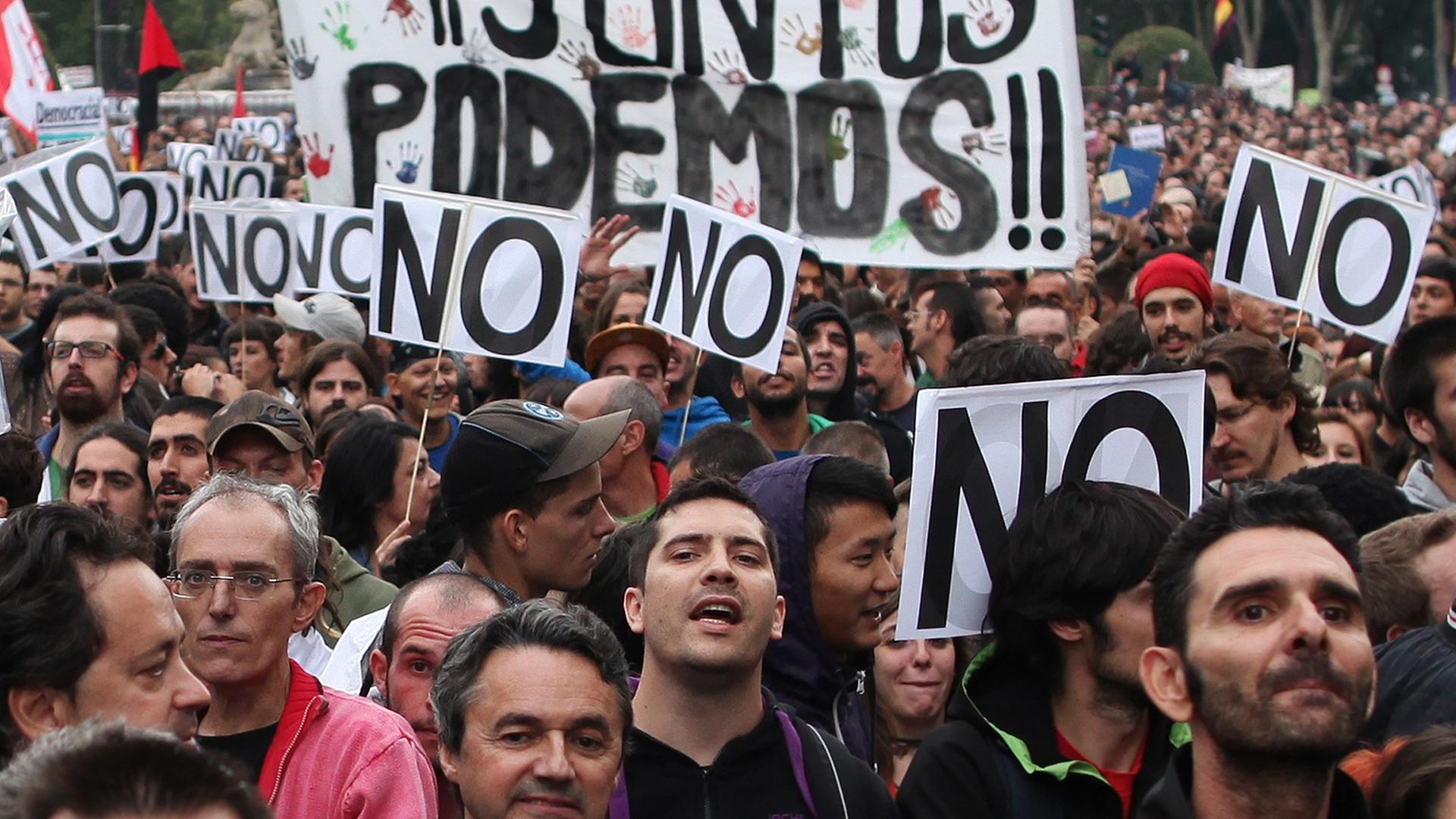 Madrid im September 2012: Damals protestierten viele Spanier gegen das Sparprogramm der Regierung. Madrid im September 2012: Damals protestierten viele Spanier gegen das Sparprogramm der Regierung.