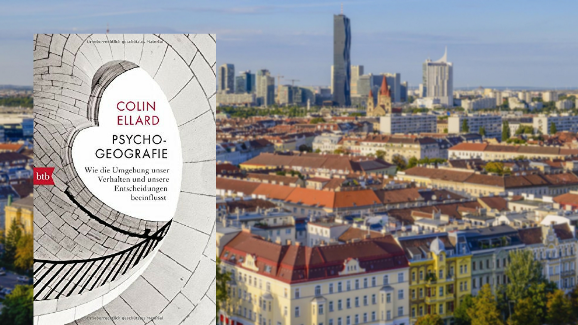 Cover: "Psychogeografie", im Hintergrund: ein Blick auf Wien