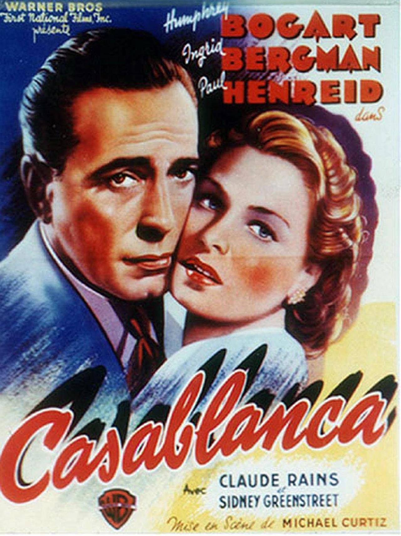 Undatierte Aufnahme eines "Casablanca"-Filmplakats mit Humphrey Bogart und Ingrid Bergmann Undatierte Aufnahme eines "Casablanca"-Filmplakats mit Humphrey Bogart und Ingrid Bergmann