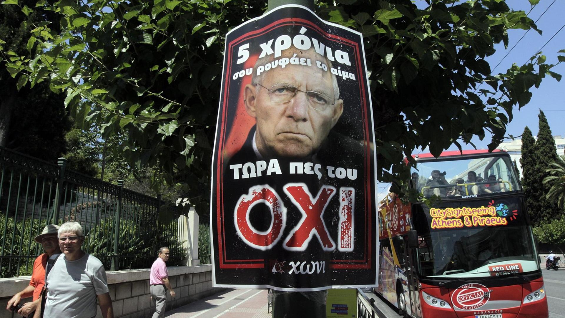 Ein Plakat in Athen wirbt für ein "Nein" beim Referendum über das Reformpaket der Geldgeber.