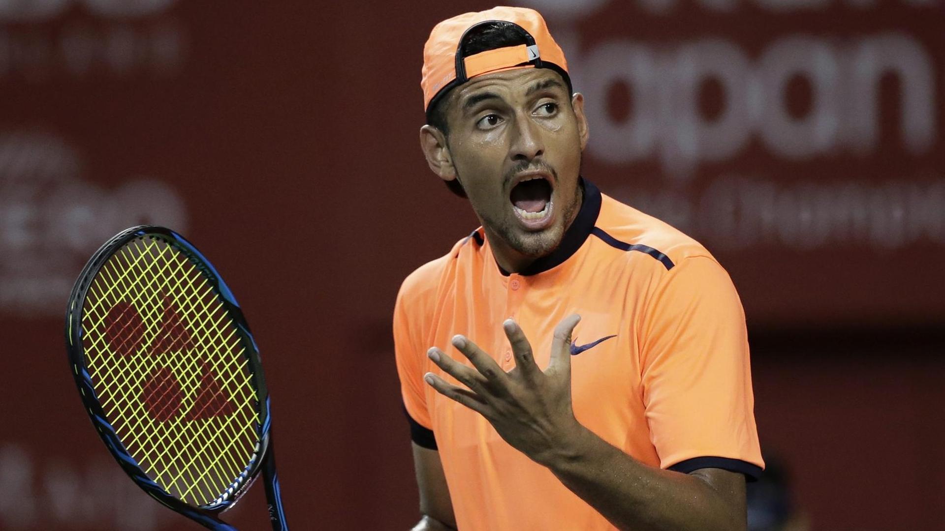 Tennis-Rüpel Nick Kyrgios bei den Japan Open im Oktober 2016. Tennis-Rüpel Nick Kyrgios bei den Japan Open im Oktober 2016.
