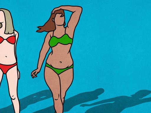 Eine Illustration von zwei Frauen mit unterschiedlicher Figur im Bikini.