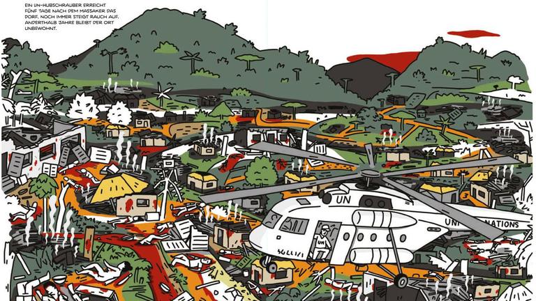 Seite aus dem Graphic Novel: "El Marto & Frederik Richter: Made in Germany: Ein Massaker im Kongo" Seite aus dem Graphic Novel: "El Marto & Frederik Richter: Made in Germany: Ein Massaker im Kongo"