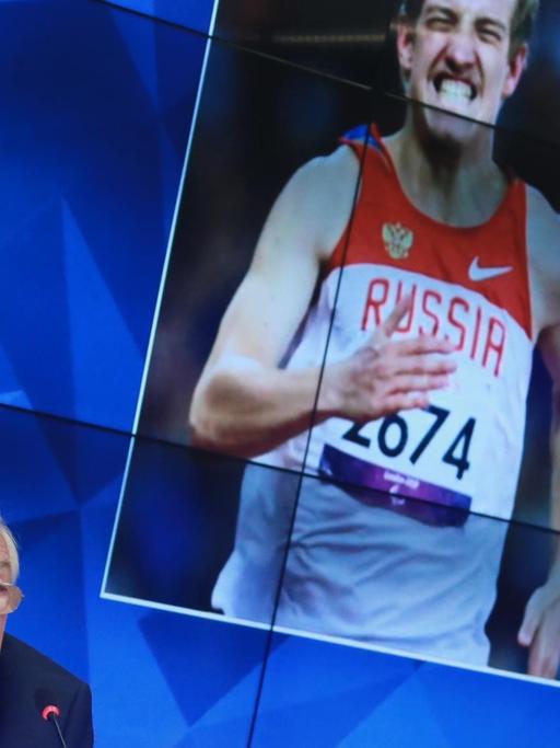 Vladimir Lukin, Präsident des Russischen Paralympischen Komitees, bei einer PK zur Entscheidung des IPC, Russland von den Spielen in Rio auszuschließen.