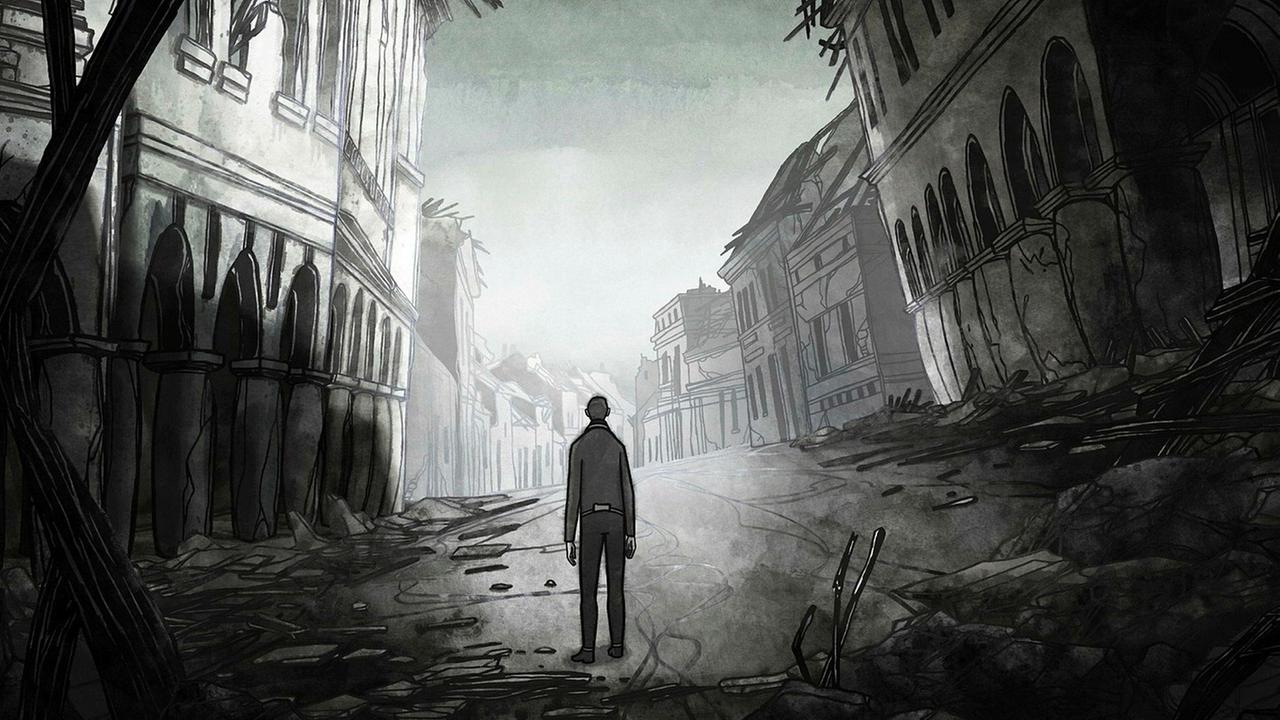 Menschenleere Stadt (Illustration): Ausschnitt aus dem teils animierten Dokumentarfilm "Chris the Swiss" Menschenleere Stadt (Illustration): Ausschnitt aus dem teils animierten Dokumentarfilm "Chris the Swiss"