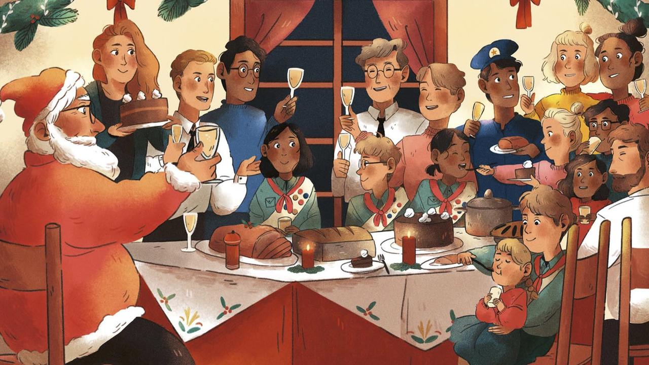 Kinder und Eltern feiern Weihnachten: Illustration aus dem Buch "Das Wunder von R." Kinder und Eltern feiern Weihnachten: Illustration aus dem Buch "Das Wunder von R."