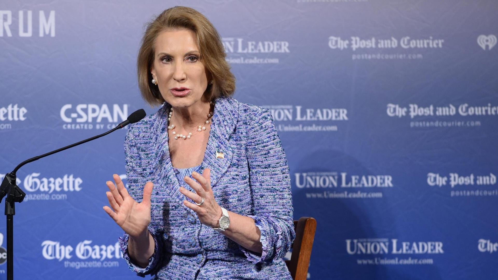Carly Fiorina will Präsidenschaftskandidatin der US-Republikaner werden. Hier im August 2015 bei einem Auftritt im St. Anselm College in Manchester, New Hampshire,