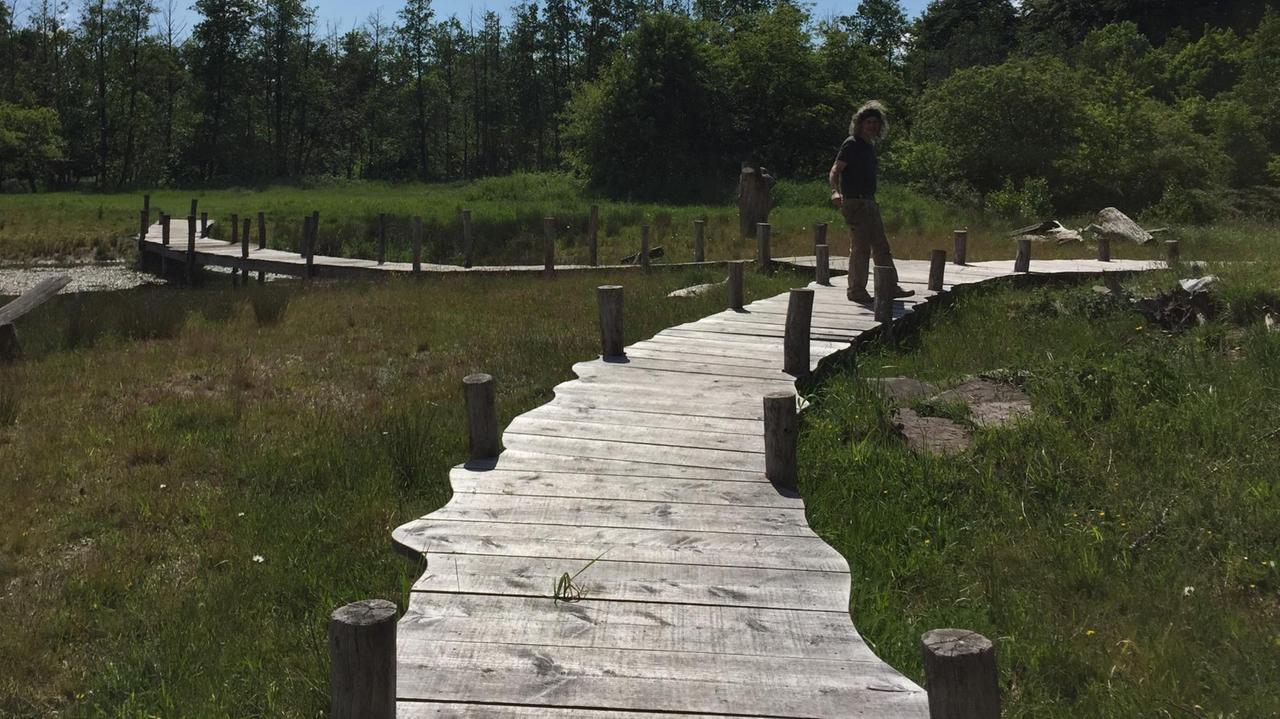 Thomas Jaspert steht auf einem Holzsteg in einer renaturierten Landschaft mit einem See im Hintergrund. Thomas Jaspert steht auf einem Holzsteg in einer renaturierten Landschaft mit einem See im Hintergrund.