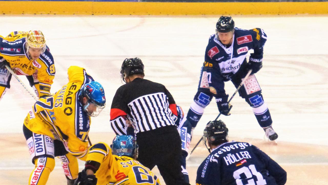 Szene aus dem Spiel Dresdner Eislöwen gegen die Lausitzer Füchse. Szene aus dem Spiel Dresdner Eislöwen gegen die Lausitzer Füchse.