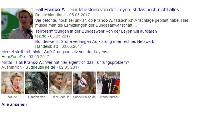 Screenshot zeigt Nachrichten-Schnipsel, so genannte Snippets, bei Google News. Screenshot zeigt Nachrichten-Schnipsel, so genannte Snippets, bei Google News.