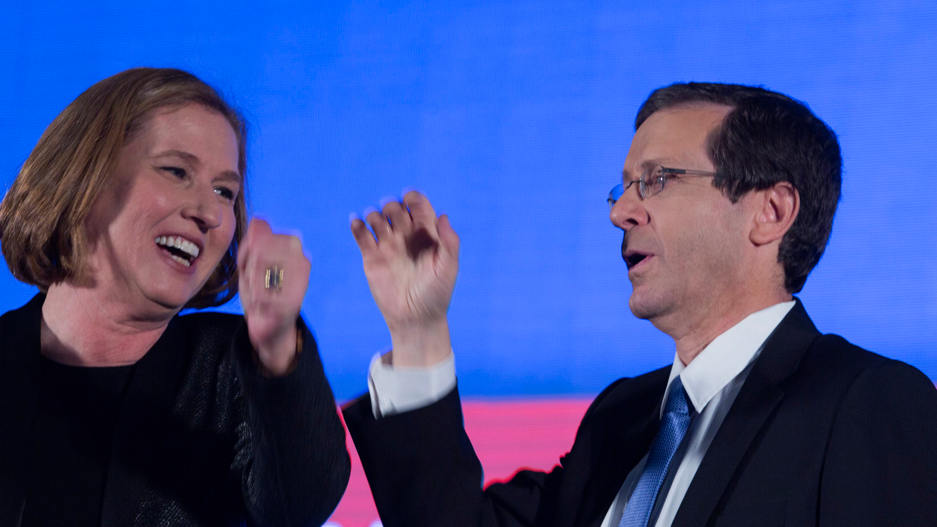 Jitzchak Herzog und Tsipi Livni vom Oppositionsbündnis am Wahlabend Jitzchak Herzog und Tsipi Livni vom Oppositionsbündnis am Wahlabend