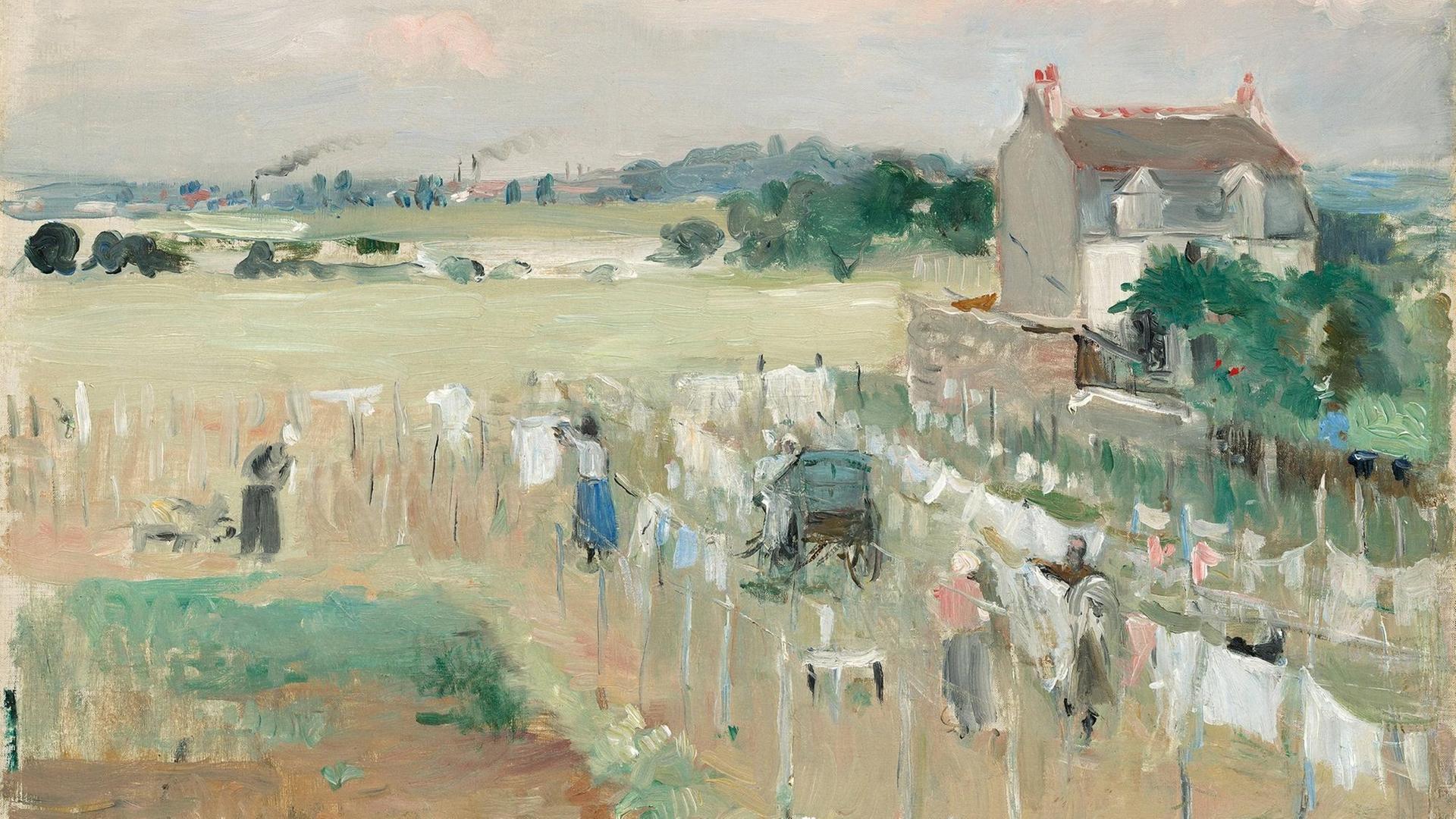 Berthe Morisot, Wäsche zum Trocknen auf die Leine gehängt, 1875, Öl auf Leinwand Berthe Morisot, Wäsche zum Trocknen auf die Leine gehängt, 1875, Öl auf Leinwand