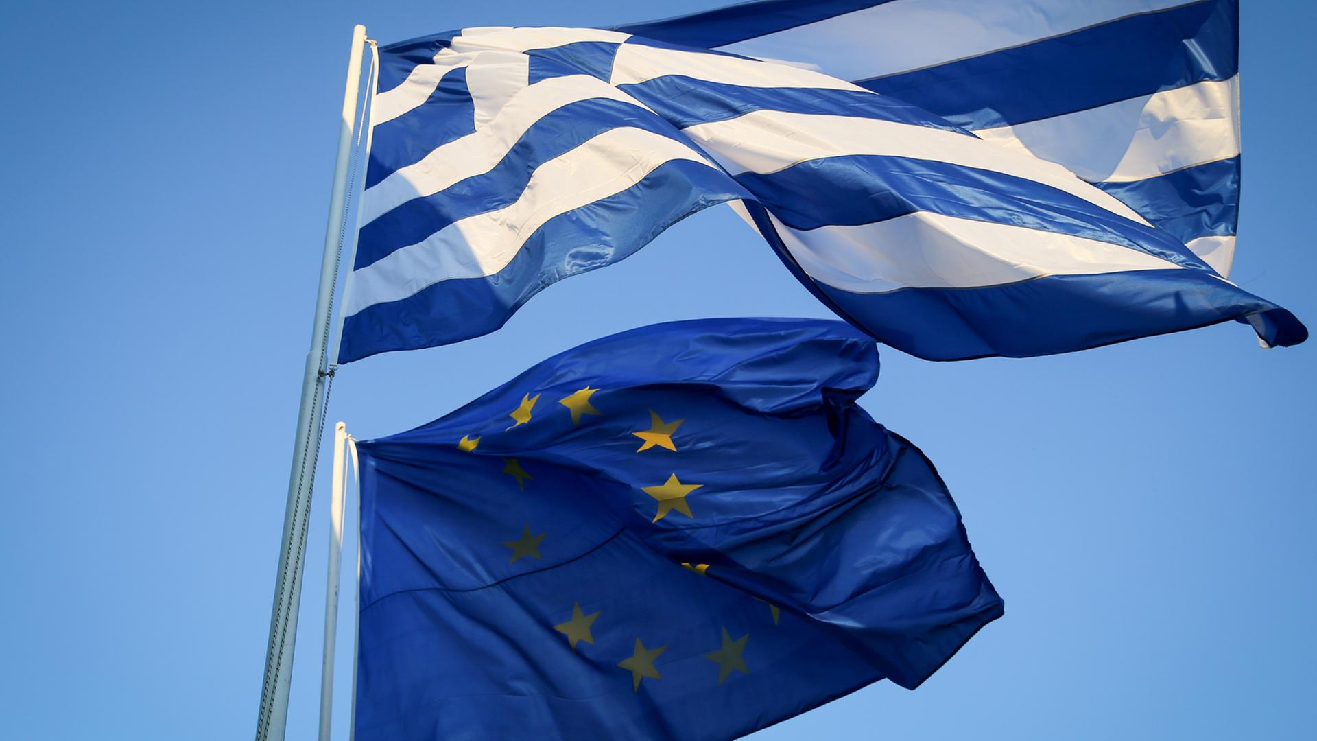 Die griechische und europäische Fahne Die griechische und europäische Fahne