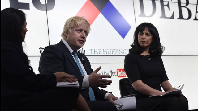 Aasmah Mir (3.v.l.), lange als Moderatorin ein Gesicht der BBC - hier 2016 in einer Brexit-Debatte mit Boris Johnson - wechselt zu "Times Radio"
