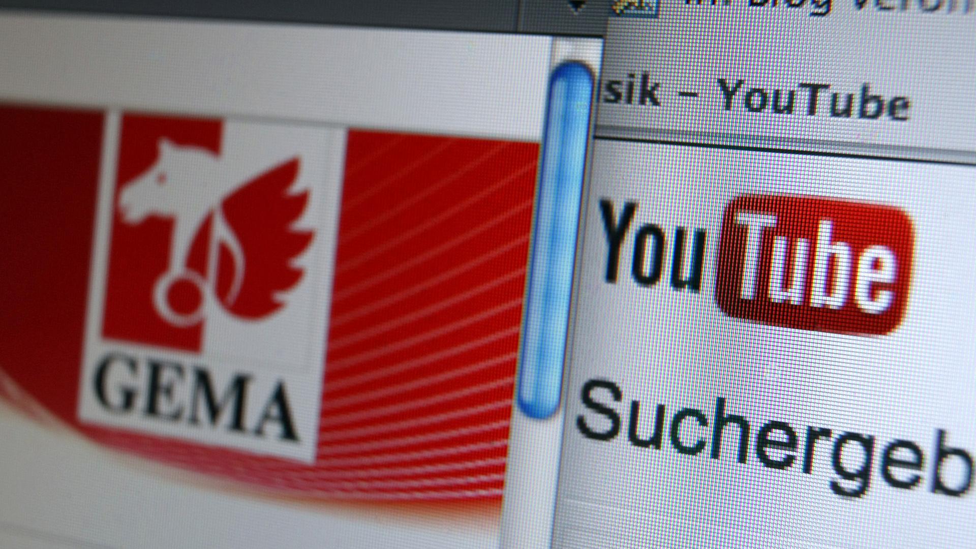 Die Internetseiten der Musikverwertungsgesellschaft Gema und YouTube Die Internetseiten der Musikverwertungsgesellschaft Gema und YouTube