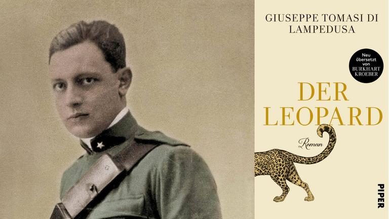 Giuseppe Tomasi di Lampedusa: "Der Leopard" Zu sehen ist der Autor und das Buchcover Giuseppe Tomasi di Lampedusa: "Der Leopard" Zu sehen ist der Autor und das Buchcover