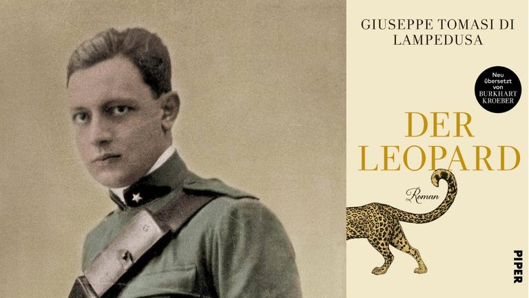 Giuseppe Tomasi di Lampedusa: "Der Leopard" Zu sehen ist der Autor und das Buchcover Giuseppe Tomasi di Lampedusa: "Der Leopard" Zu sehen ist der Autor und das Buchcover