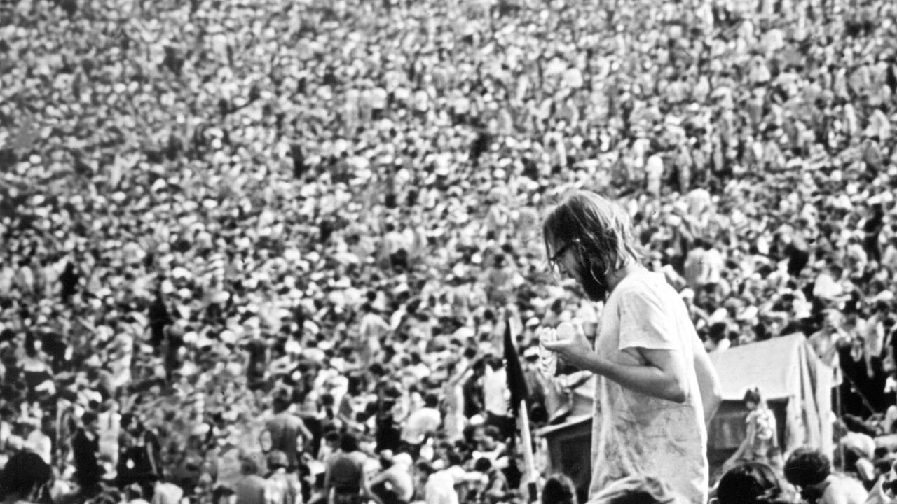 Blick auf die zahlreichen Besucher des legendären Woodstock-Festivals.