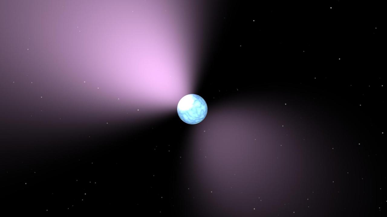 Neutronensterne – hier eine zeichnerische Darstellung – sind extrem kompakte Materieklumpen, die bei einem Durchmesser von wenigen zehn Kilometern mehr als anderthalbfache Sonnenmasse enthalten Neutronensterne – hier eine zeichnerische Darstellung – sind extrem kompakte Materieklumpen, die bei einem Durchmesser von wenigen zehn Kilometern mehr als anderthalbfache Sonnenmasse enthalten