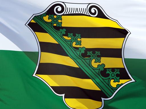 Eine Sachsen-Fahne weht am 18.06.2014 vor dem Sächsischen Landtag in Dresden (Sachsen)