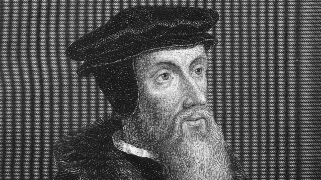 Johannes Calvin (1509 bis 1564), Reformer und Begründer des Calvinismus. Stahlstich, ca. 1860. Johannes Calvin (1509 bis 1564), Reformer und Begründer des Calvinismus. Stahlstich, ca. 1860.