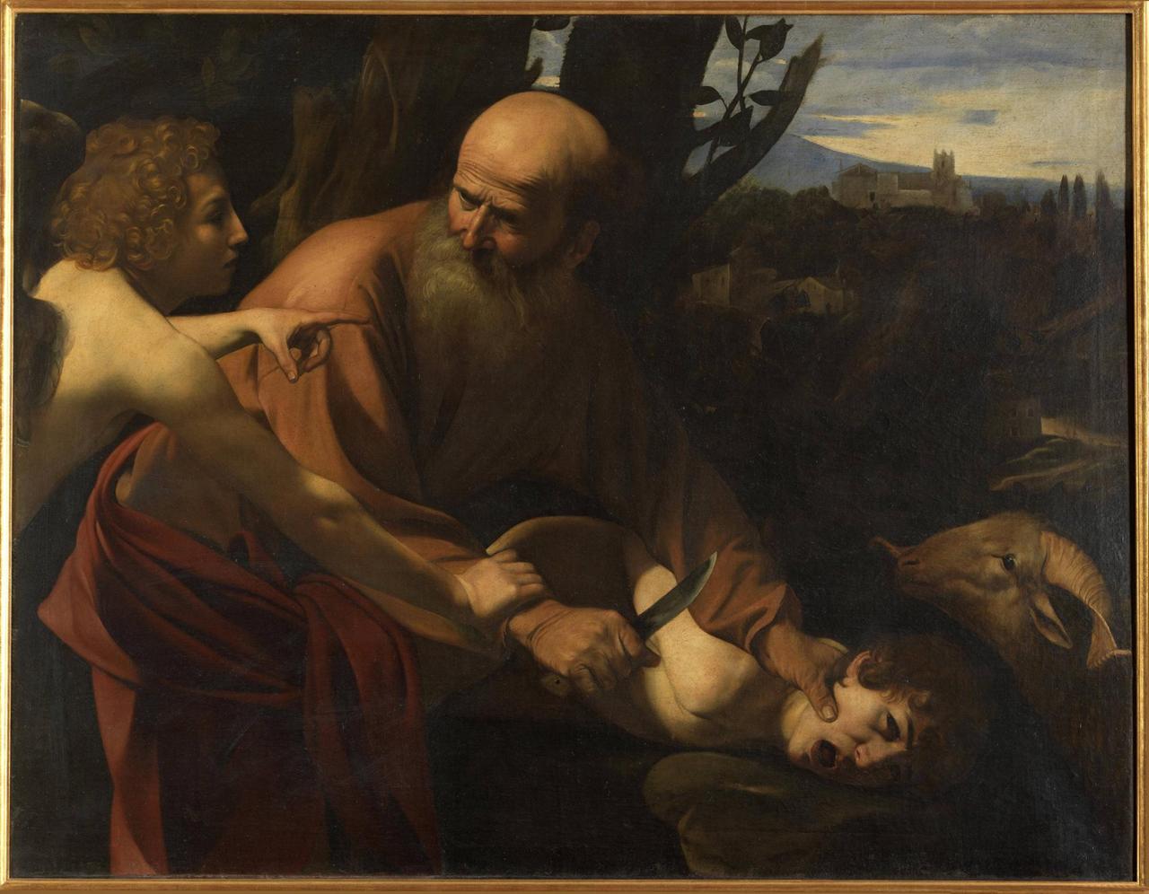 Das Ölgemälde Die Opferung Isaaks von Michelangelo Merisi alias Caravaggio (1571-1610)
