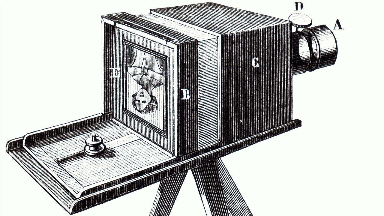Kamera zur Aufnahme von Daguerreotypie-Fotografien, die von Louis Daguerre erfunden wurden. Datiert 19. Jahrhundert. Kamera zur Aufnahme von Daguerreotypie-Fotografien, die von Louis Daguerre erfunden wurden. Datiert 19. Jahrhundert.