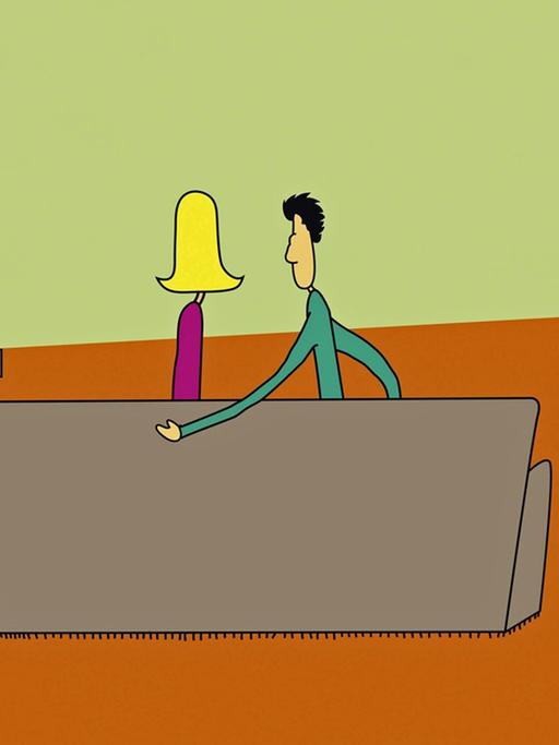 Eine Illustration zeigt eine Frau und einen Mann, die nebeneinader vor dem Fernseher auf dem Sofa sitzen.