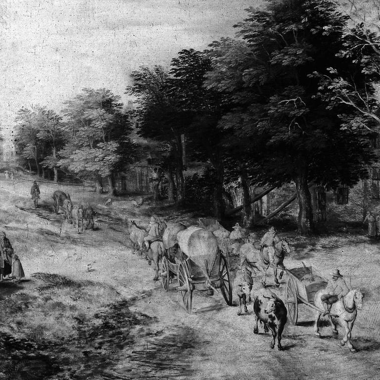Gemälde Landstraße mit Bauernwagen und Kühen, Jan Brueghel d.Ä. (Brüssel 1568-1625 Antwerpen)