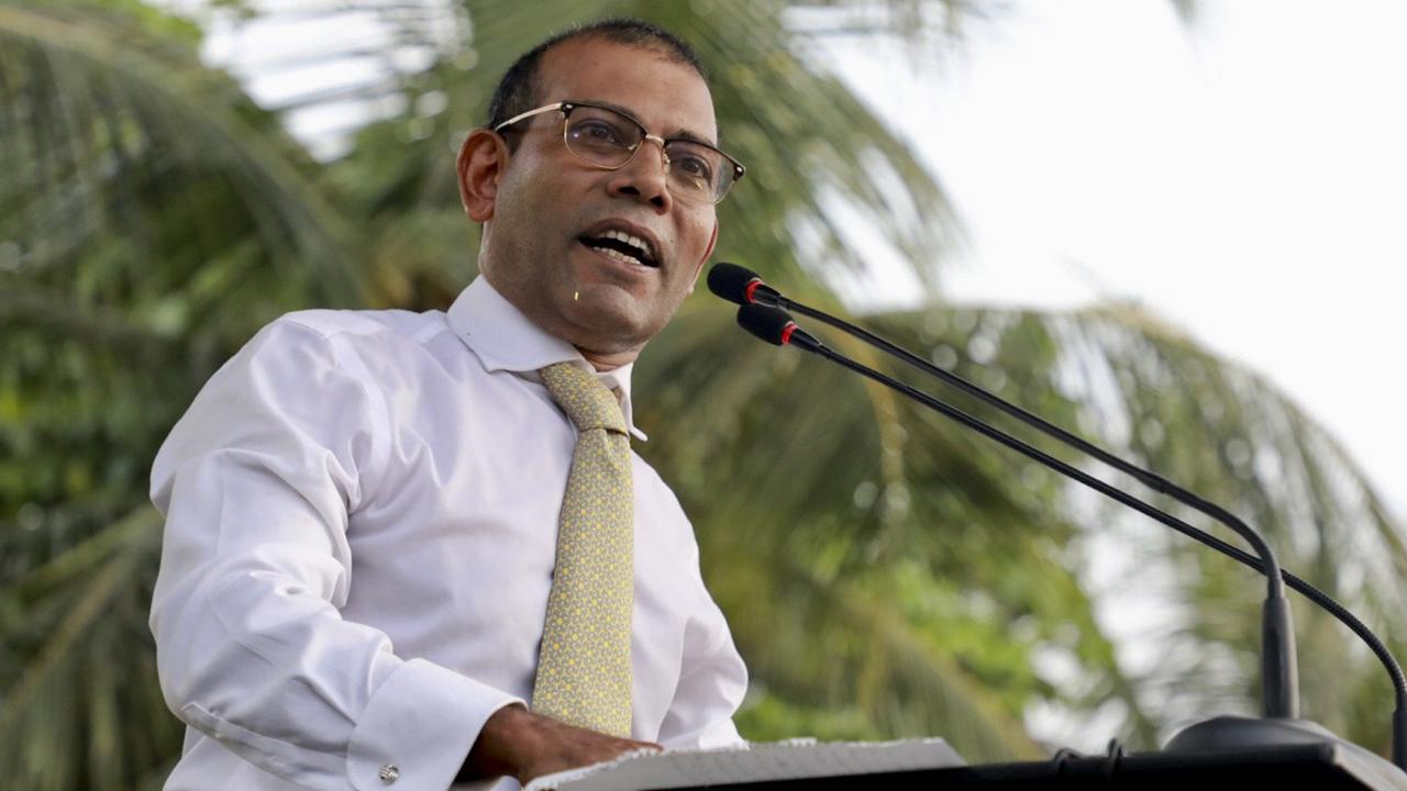 Mohamed Nasheed bei einer Ansprache in Male, der Haptstadt der Malediven