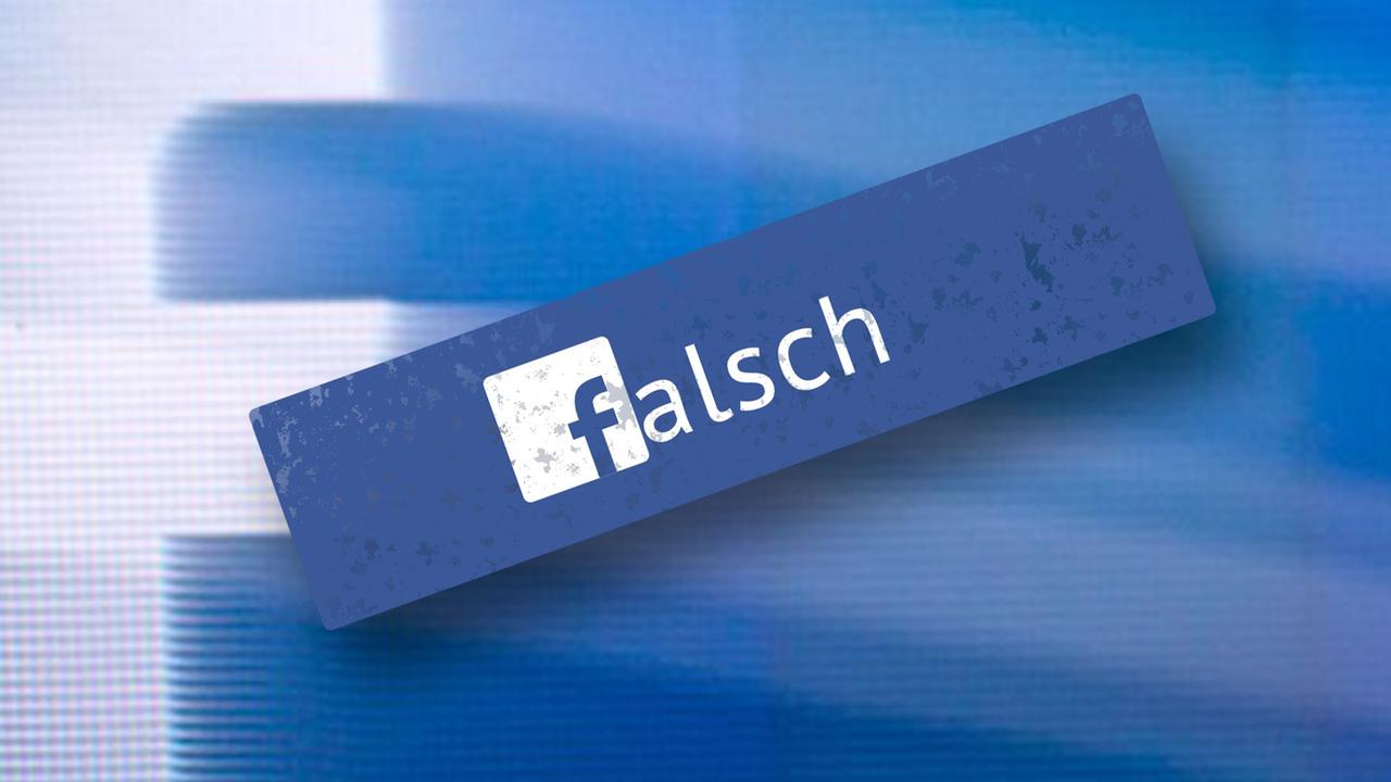 Zu sehen ist der Schriftzug "falsch" - der Buchstabe "f" ist im facebook-Design gehalten. Im Hintergrund ist das stark vergrößerte Logo des Unternehmens.