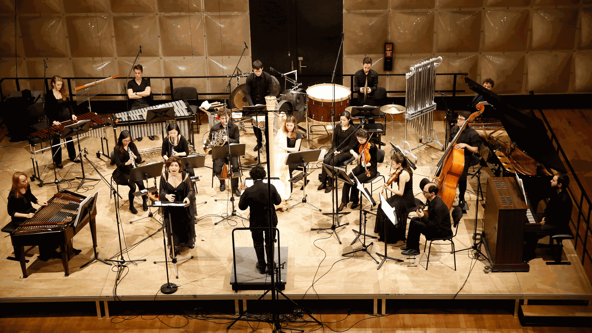 Das ECHO Ensemble spielt mit der Sopranistin Anna Korondi ein Stück von Gyorgy Kurtág unter Leitung von Manuel Nawri. Das ECHO Ensemble spielt mit der Sopranistin Anna Korondi ein Stück von Gyorgy Kurtág unter Leitung von Manuel Nawri.