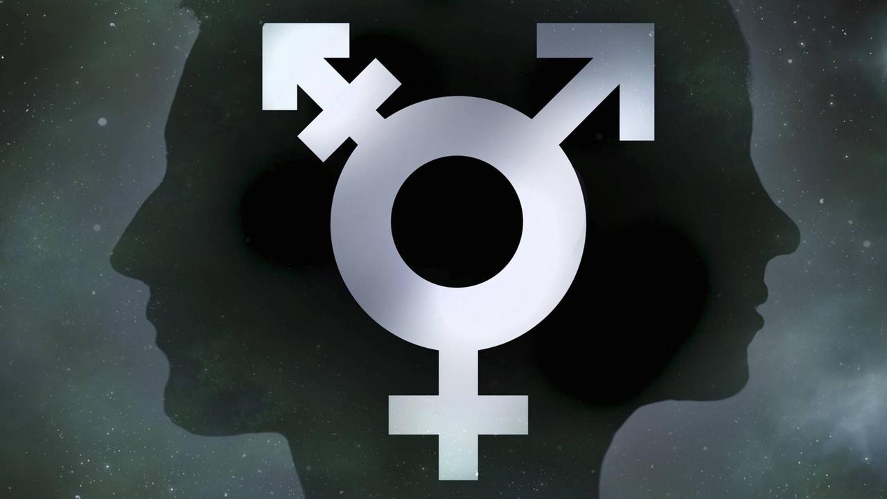 Vor der Silhouette eines Mannes und einer Frau sind Geschlechtersymbole abgebildet. Vor der Silhouette eines Mannes und einer Frau sind Geschlechtersymbole abgebildet.