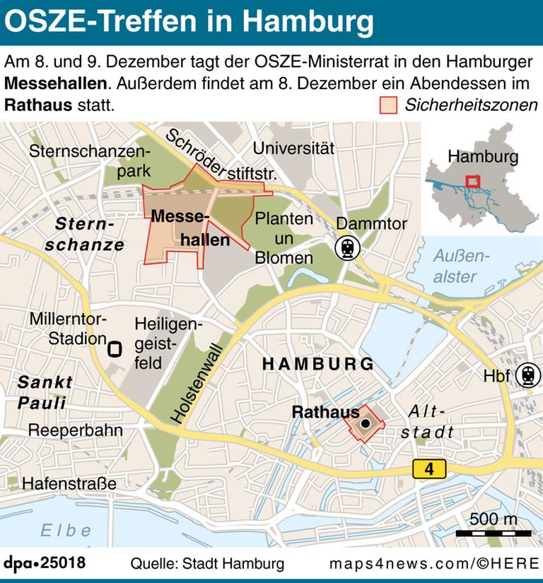 Tagung des OSZE-Ministerrats: Karte Hamburgs zu Veranstaltungsorten und Sicherheitszonen Tagung des OSZE-Ministerrats: Karte Hamburgs zu Veranstaltungsorten und Sicherheitszonen